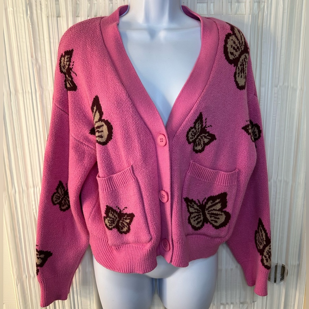 Forever21 Pink Butterfly Cardigan